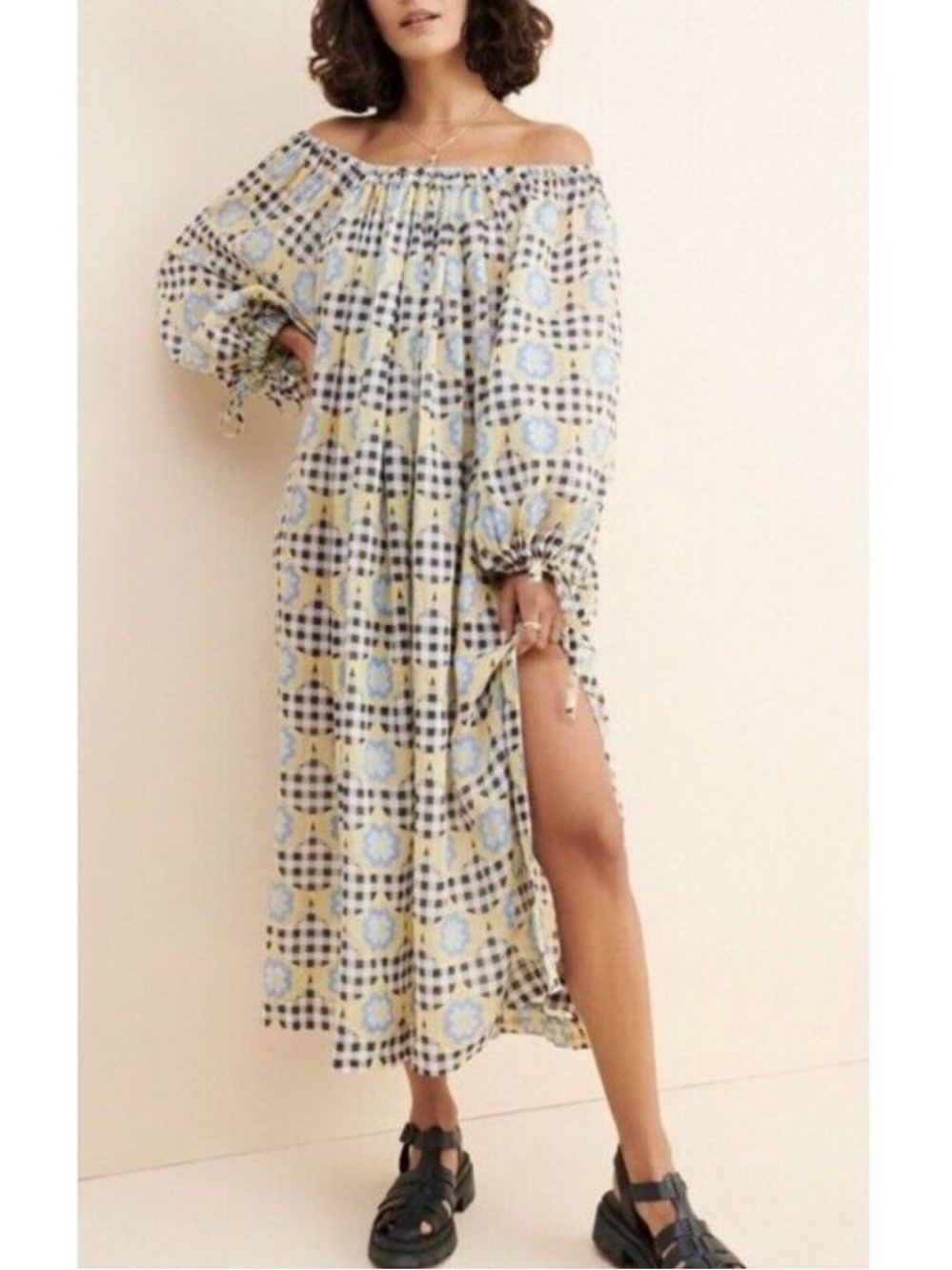 Innika Choo X Anthropologie Black Gingham Maxi Dress